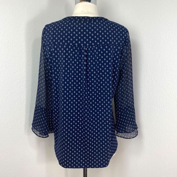 Charter Club Pullover Tunic Blouse M Chiffon Pleats 3/4 Flounce Sleeves Relaxed - Picture 9 of 13